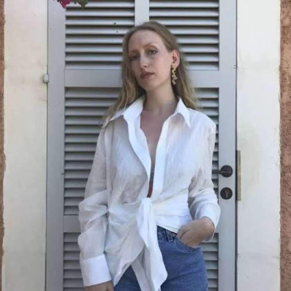 Jacquemus White La Bomba Drape Front Blouse FR40 US 8, $860 Retail NEW - Picture 3 of 11